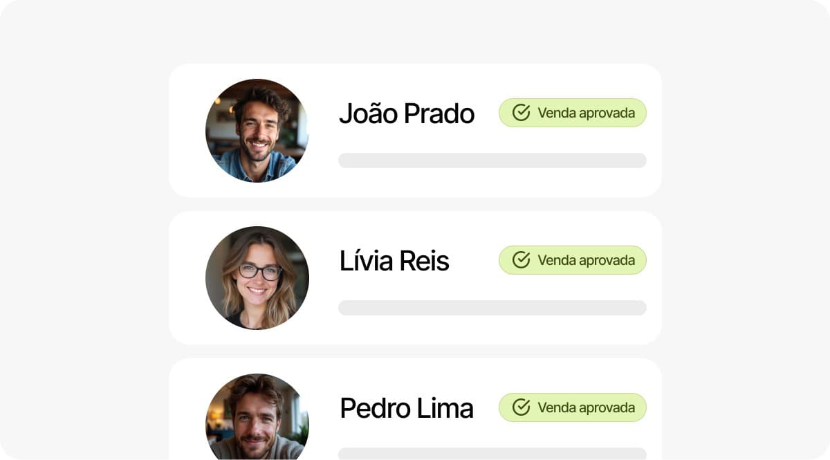 Lista de vendas aprovadas com fotos dos compradores
